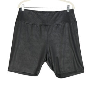 Ava & Viv Leather Look Womens Shorts 1X Black Performance Stretch Athletic